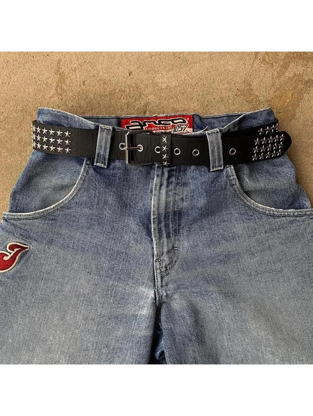 Y2k 2000s style star studded grunge emo black and silver belt. High quality! Gre